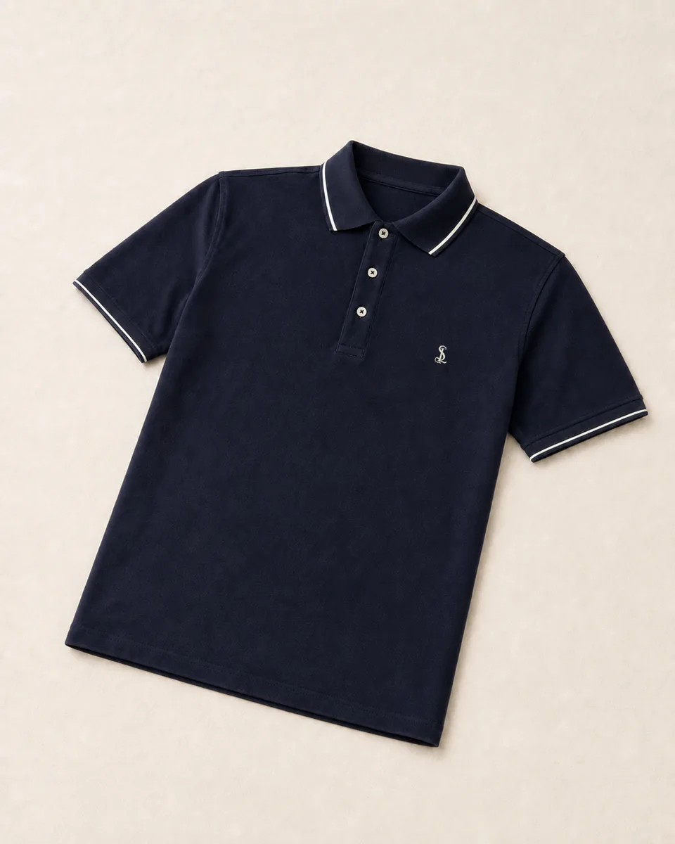 Piped Polo in Midnight navy, alternate flat lay