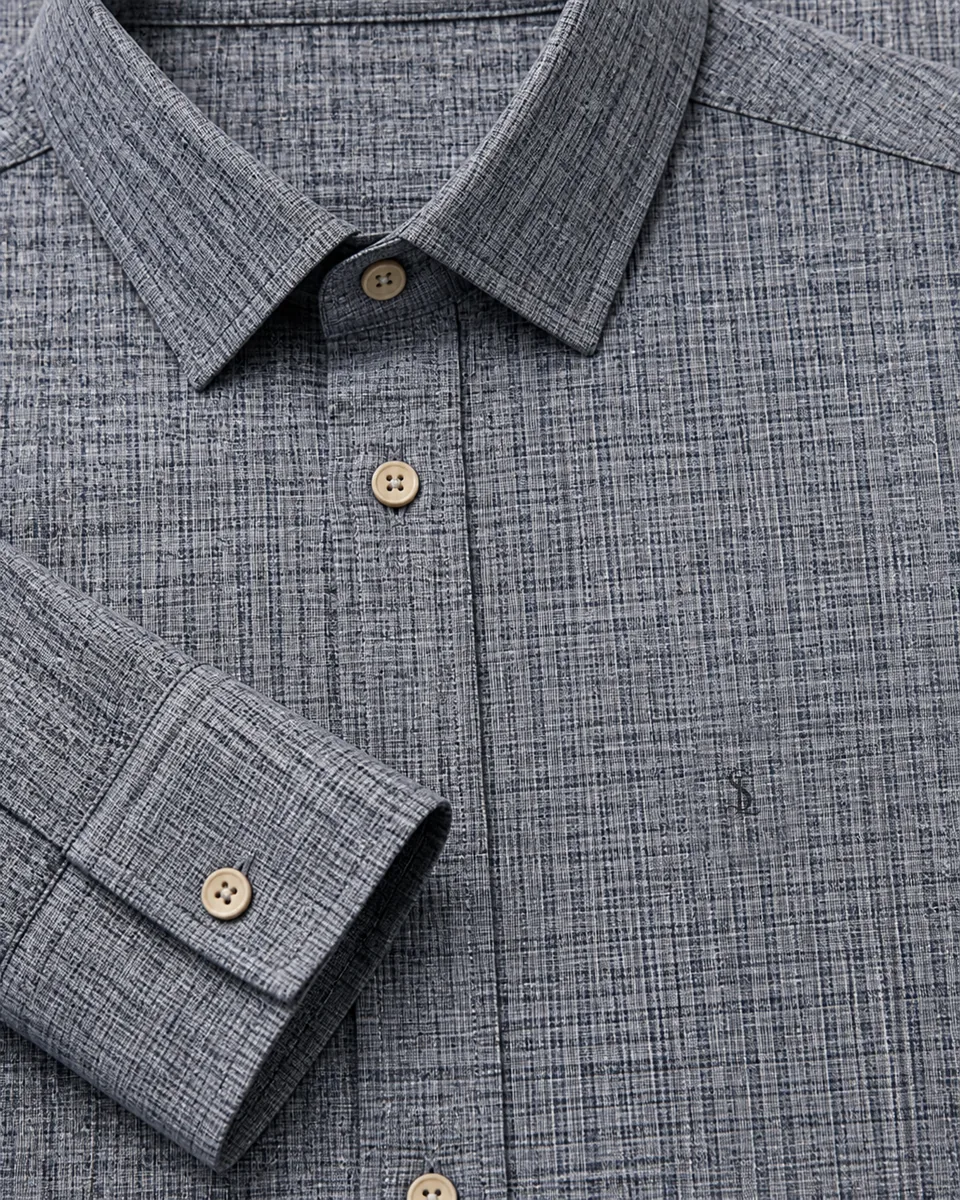 Blue-Gray Check Shirt, detail collar cuff monogram