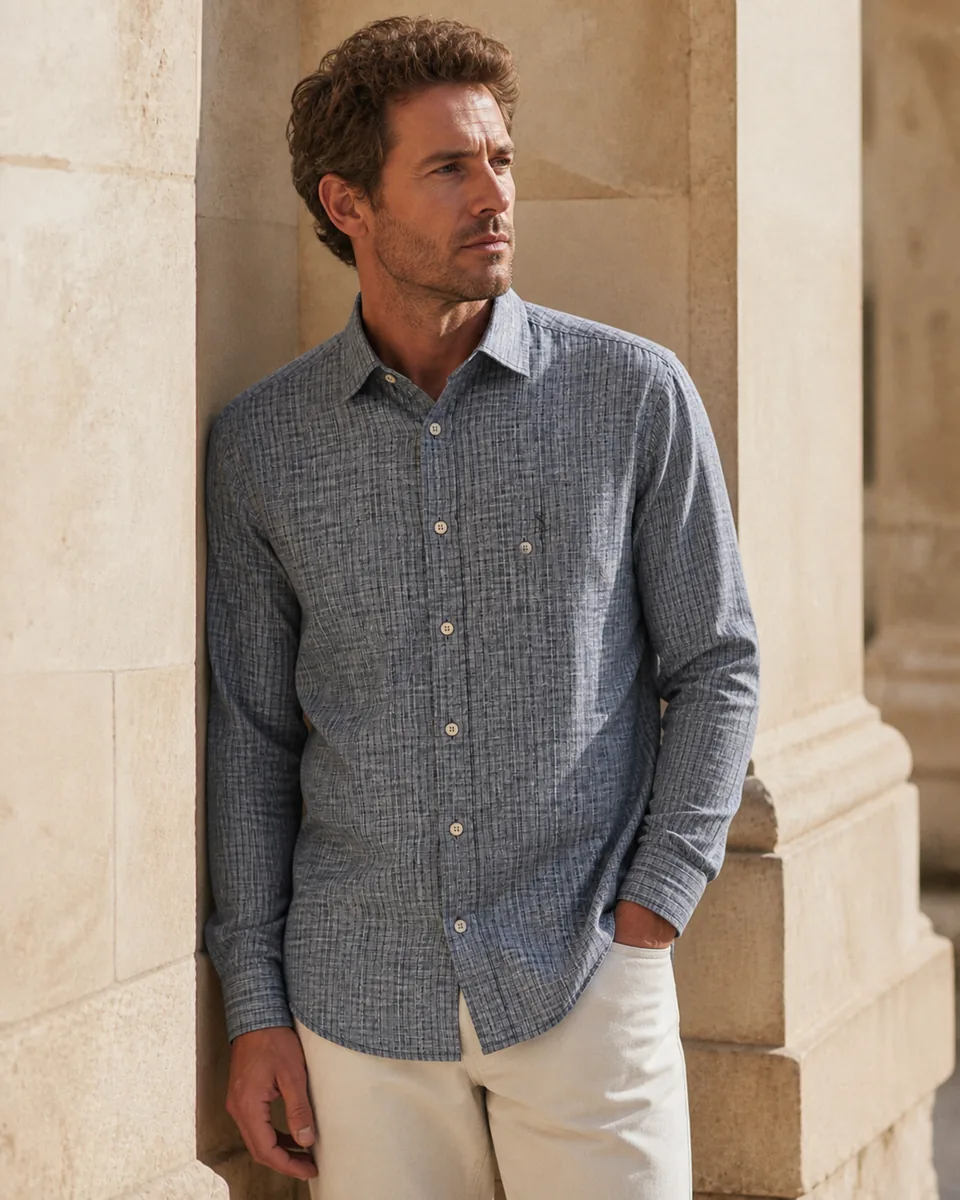 Blue-Gray Check Shirt, lifestyle campaign