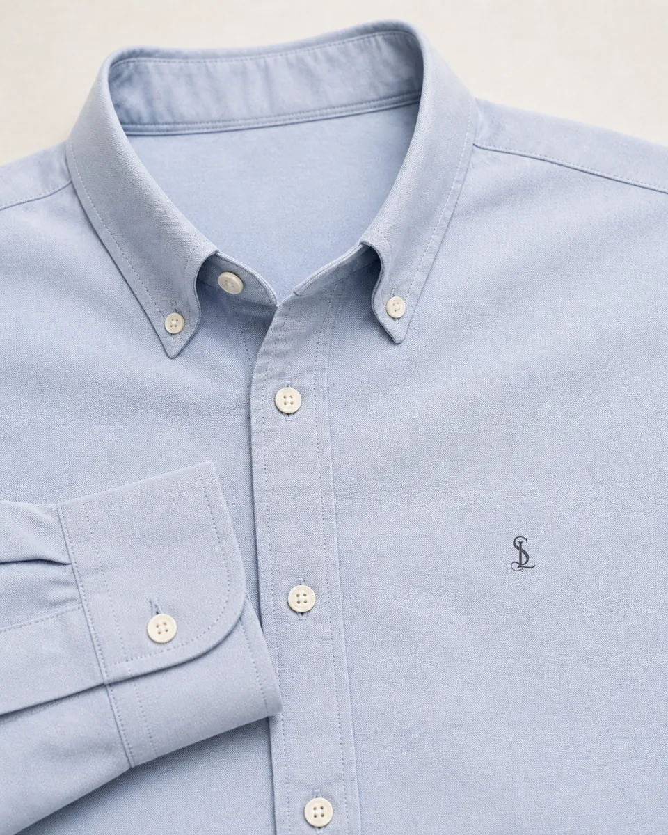 Pale-Blue Dress Shirt, detail collar cuff monogram