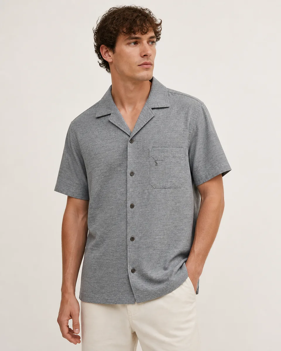 Camp-Collar Shirt, on model studio