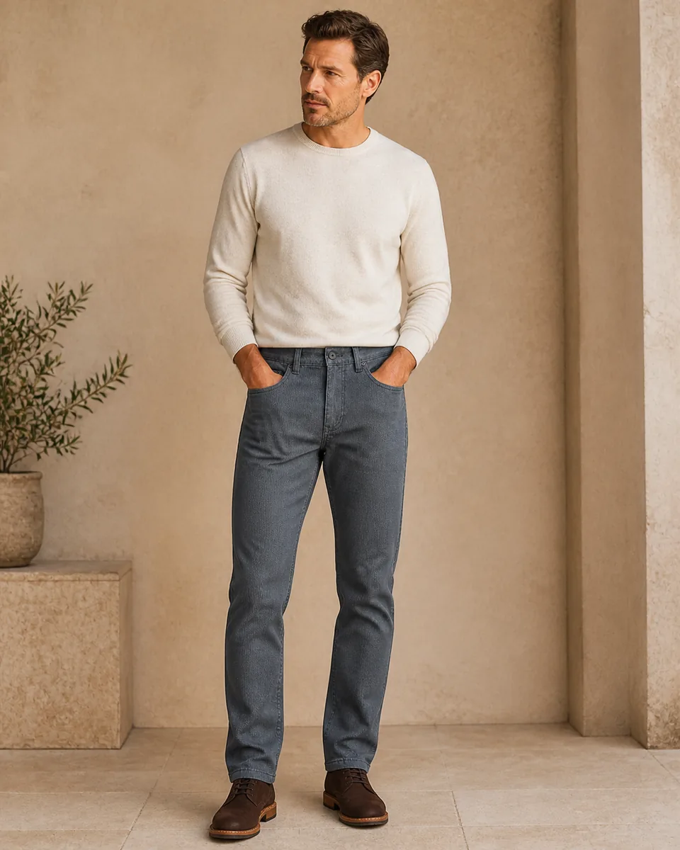 Textured Gray Trouser, front model lifestyle