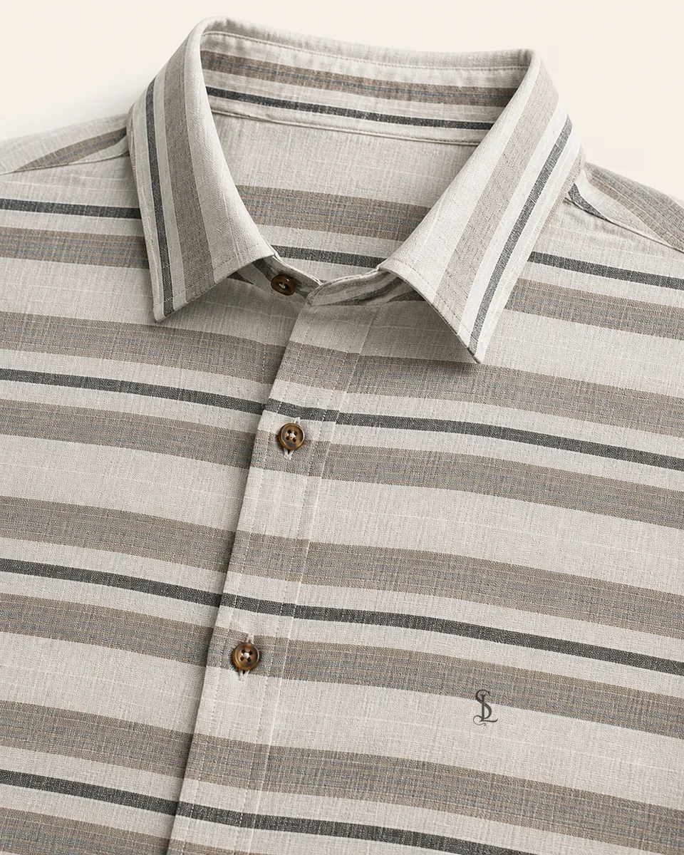 Striped Short-Sleeve Shirt, detail collar monogram stripe