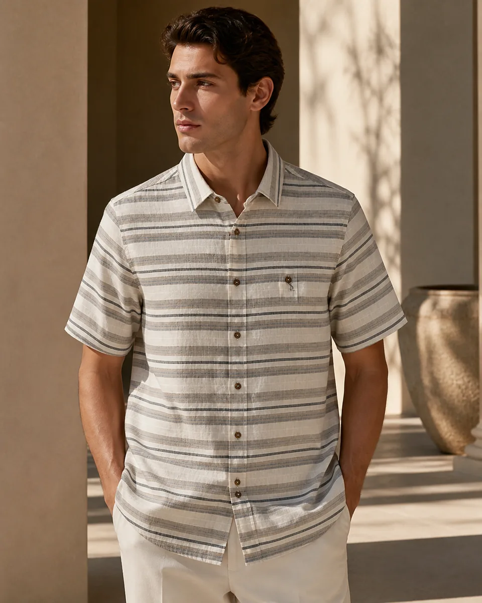 Striped Short-Sleeve Shirt, lifestyle campaign