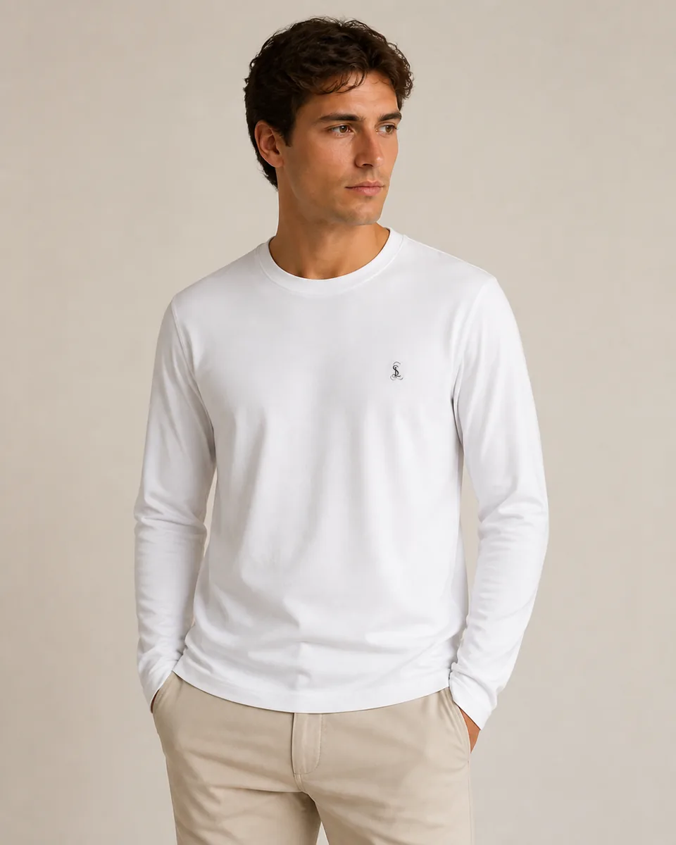 Snow White Long-Sleeve Crewneck Tee, On Model Studio