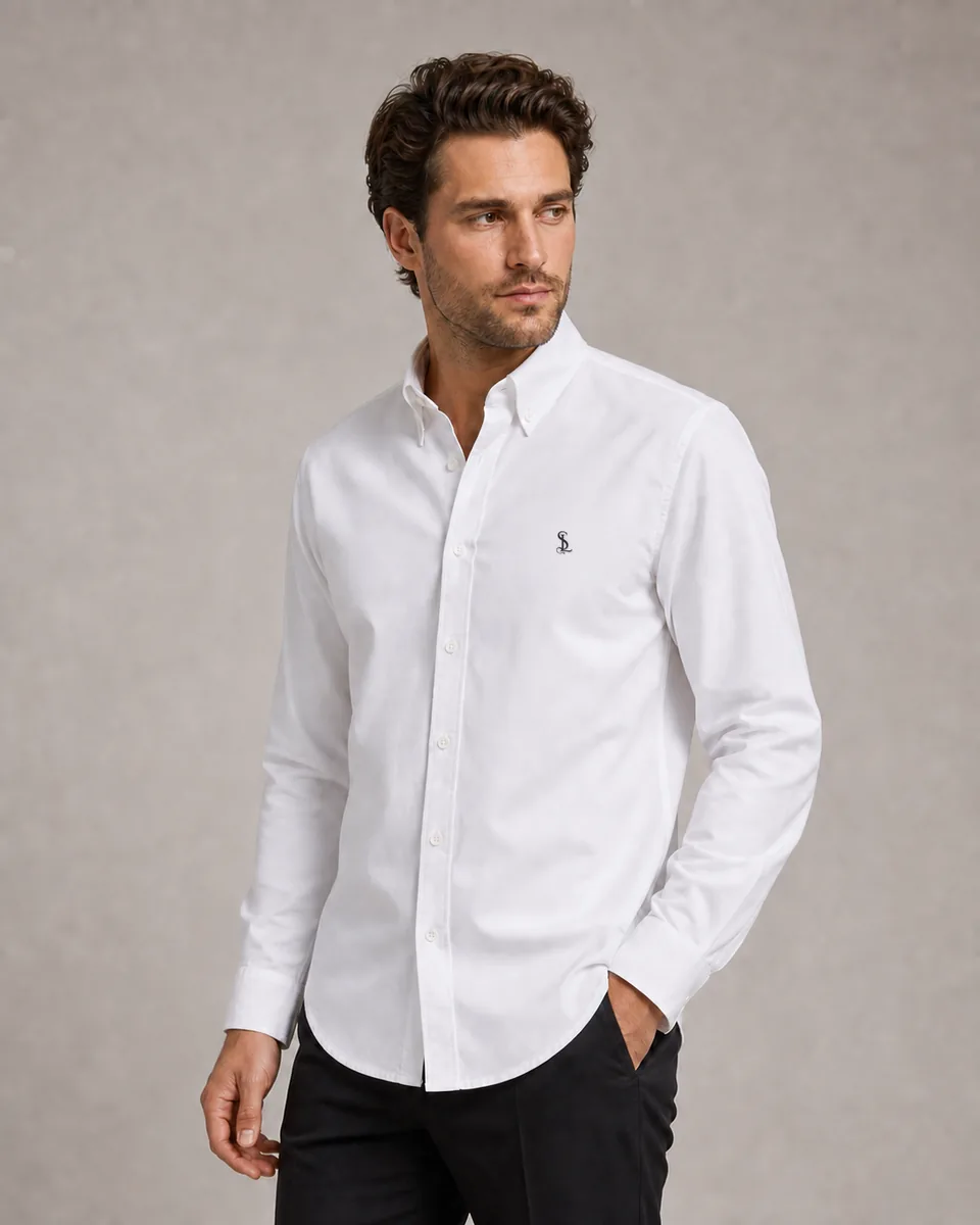 Button-Down Shirt in Optic white, on-model studio view