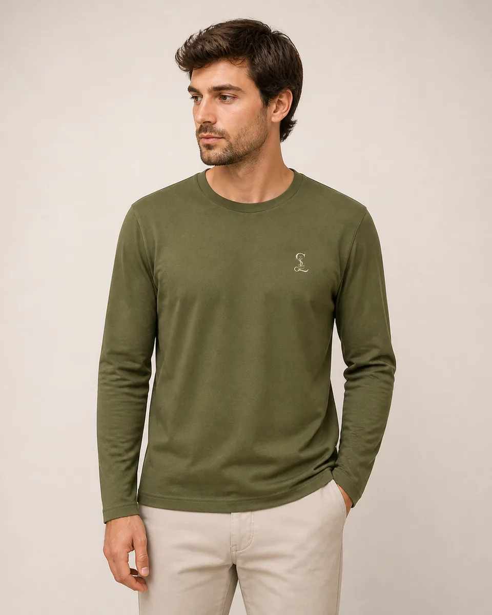 Military Olive Long-Sleeve Crewneck Tee, On Model Studio