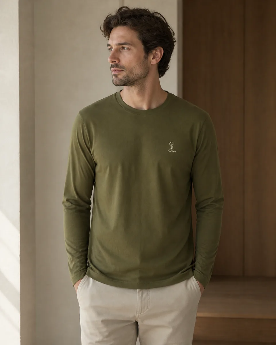 Military Olive Long-Sleeve Crewneck Tee, Lifestyle Campaign