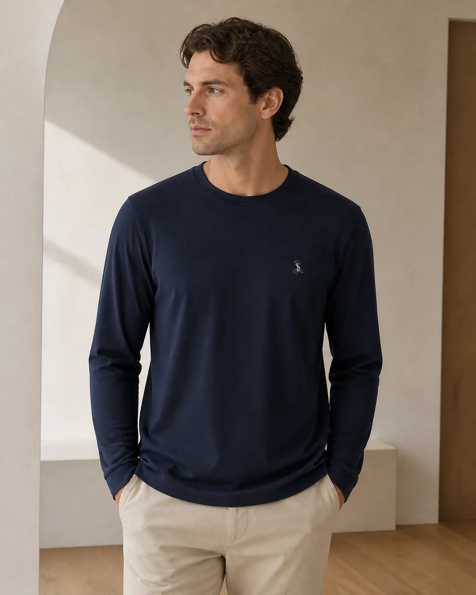 Deep-Navy Long-Sleeve Crewneck Tee, Lifestyle Campaign