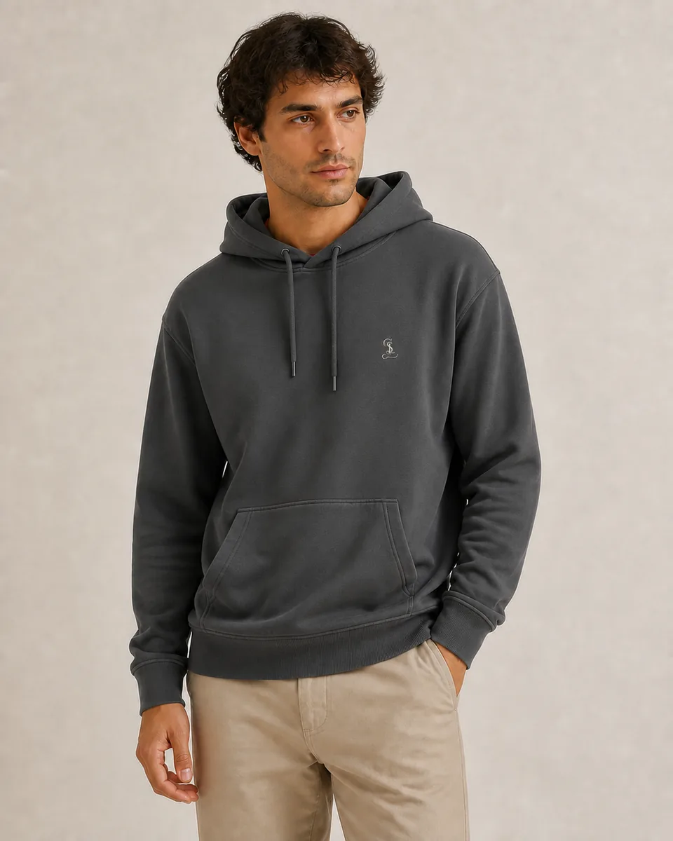Charcoal-Grey Pullover Hoodie, On Model Studio