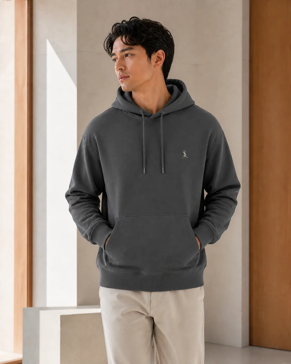 Charcoal-Grey Pullover Hoodie, Lifestyle Campaign