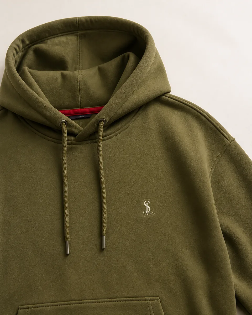 Military Olive Hoodie, Detail Logo Fabric
