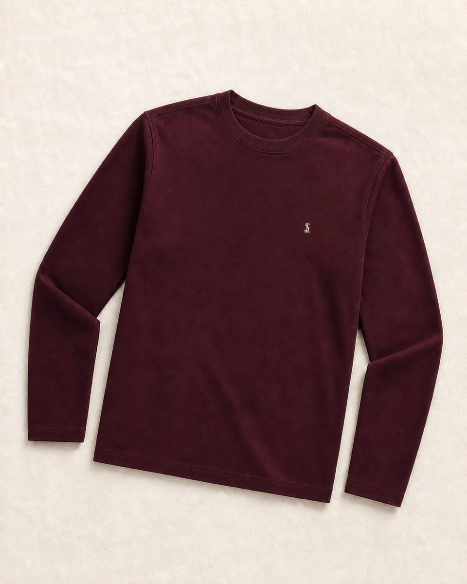 Signature Crewneck in Wine burgundy, alternate flat lay