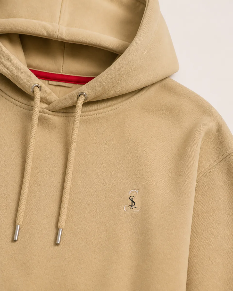Warm Beige Hoodie, Detail Logo Fabric