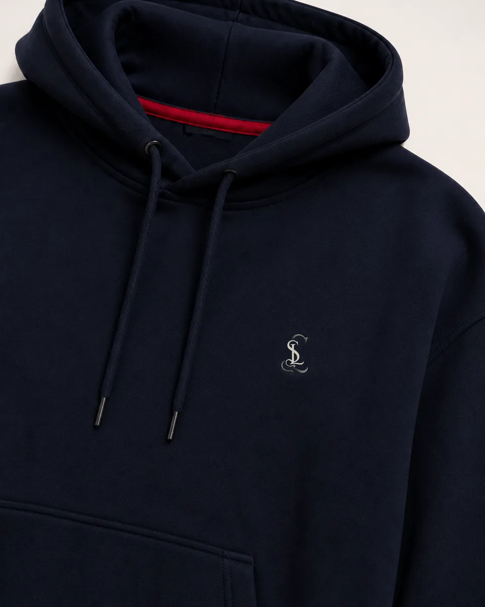 Deep-Navy Hoodie, Detail Logo Fabric