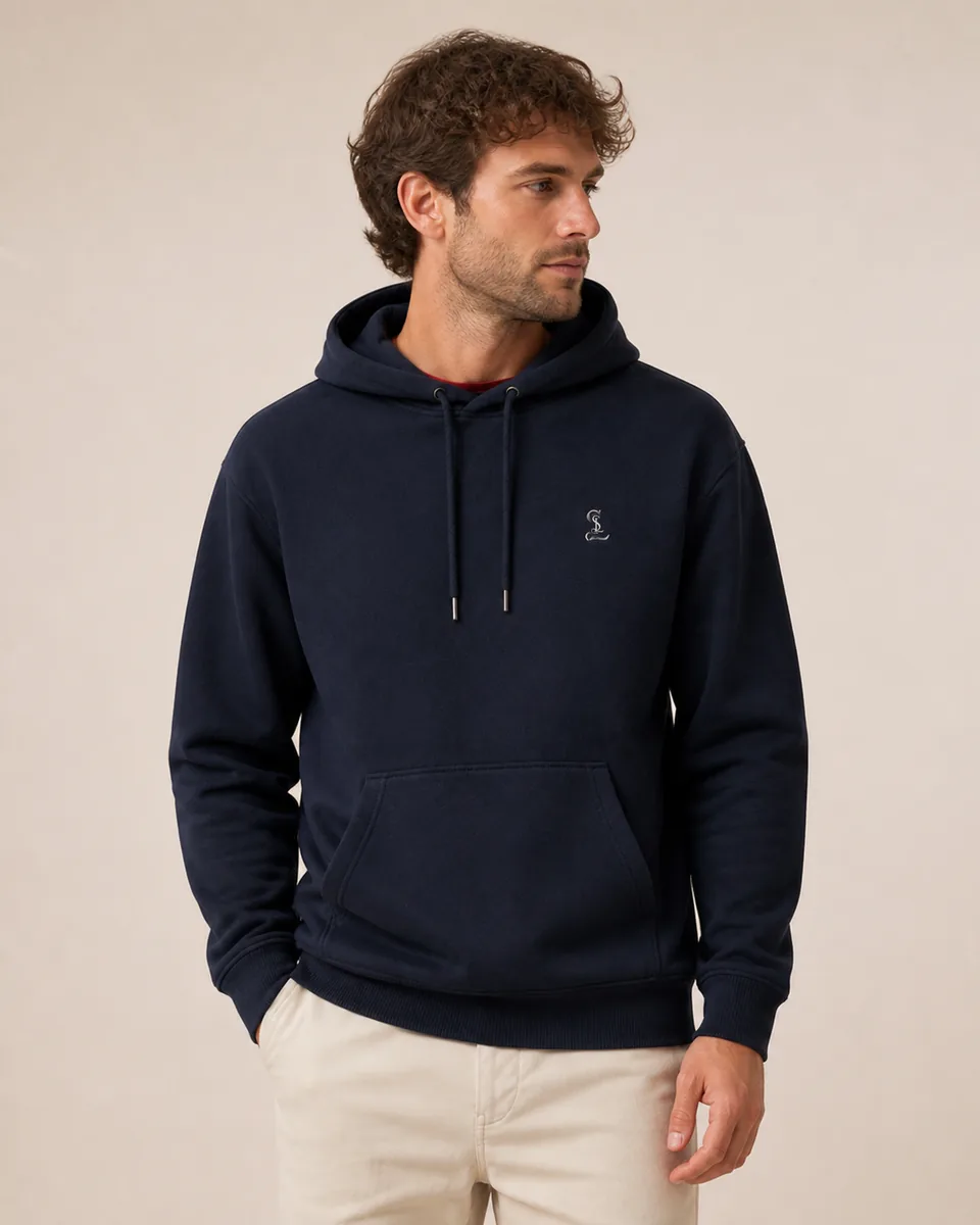Deep-Navy Hoodie, On Model Studio