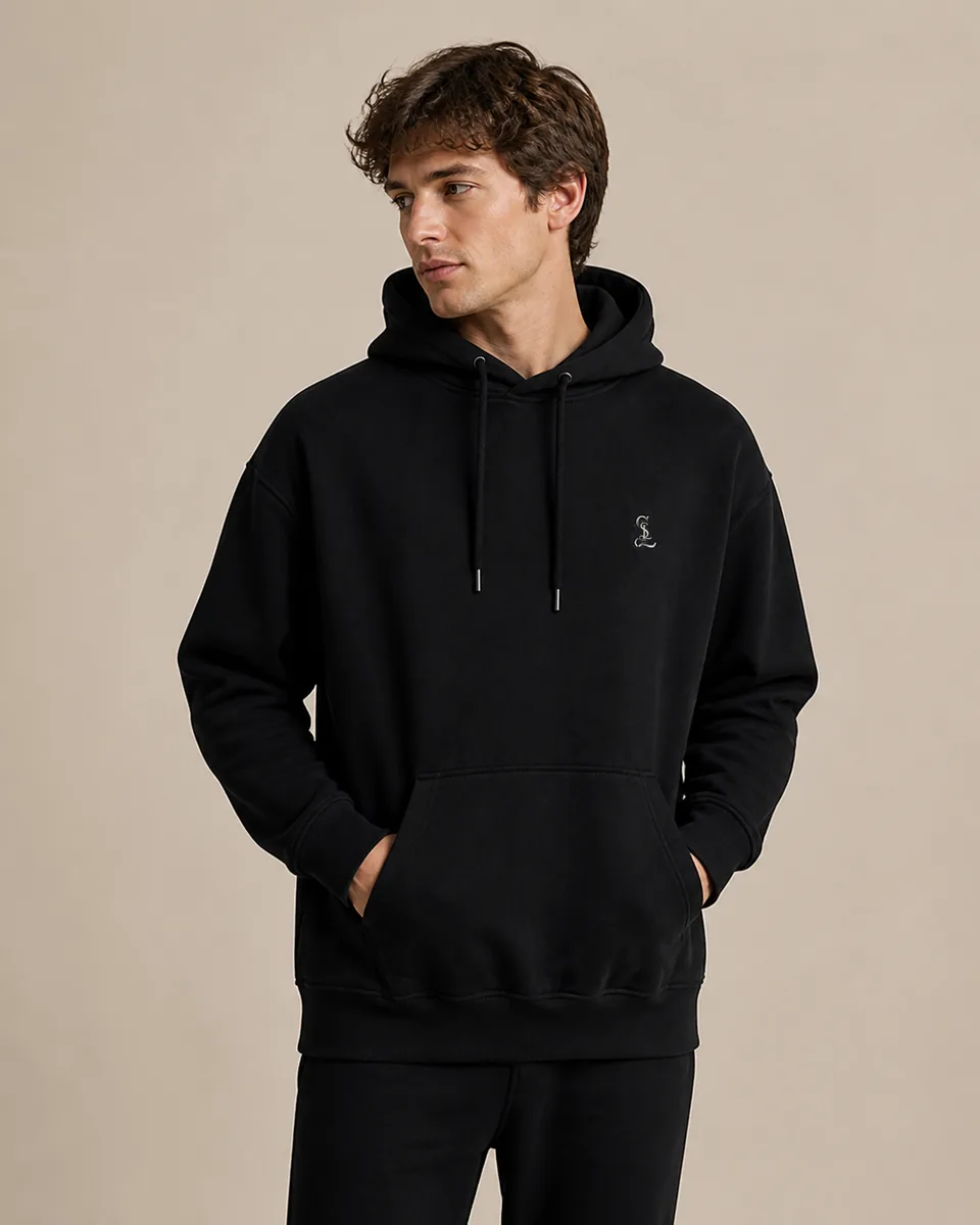 Deep-Black Hoodie, On Model Studio