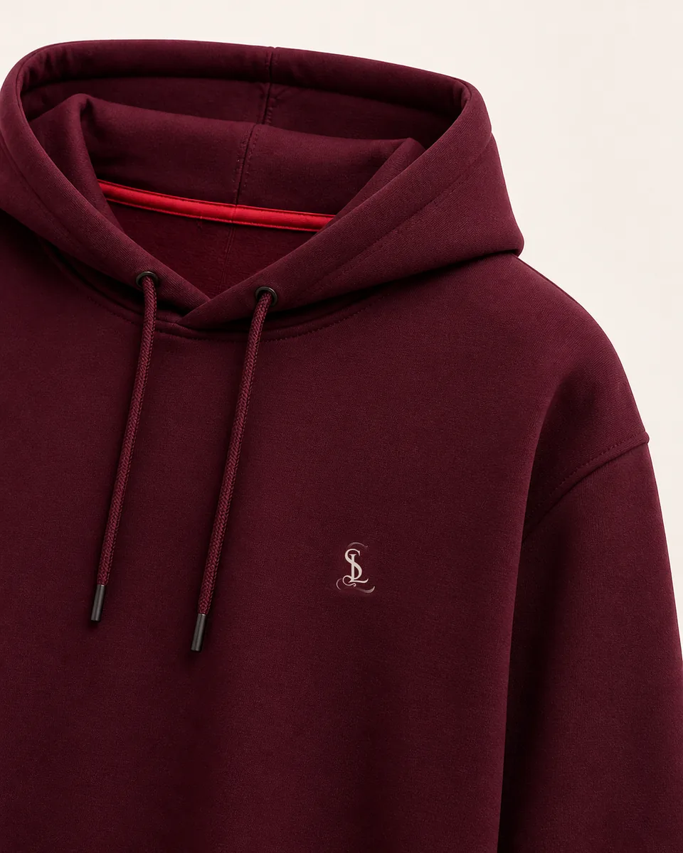 Burgundy Hoodie, Detail Logo Fabric