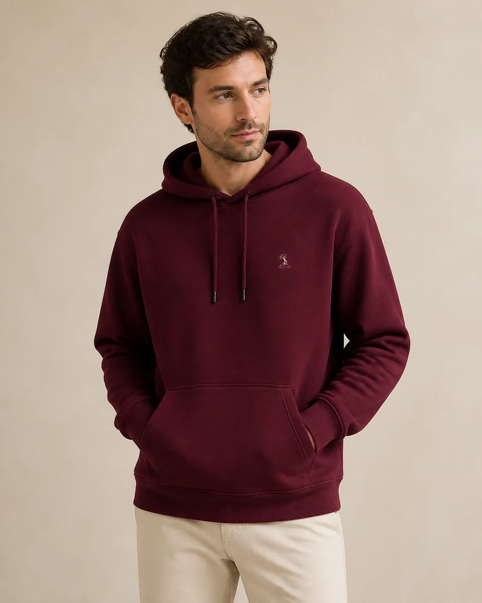 Burgundy Hoodie, On Model Studio