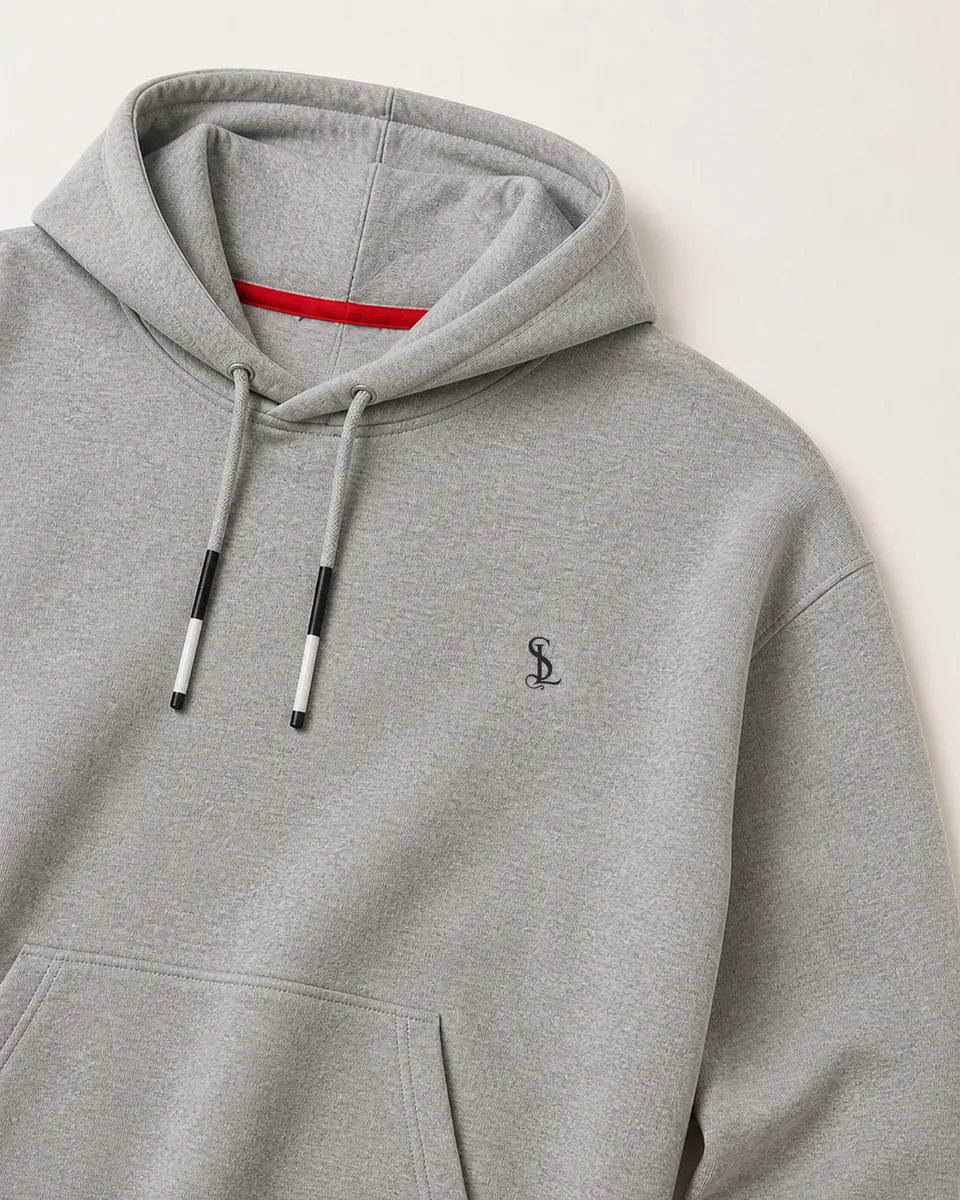 Heather-Gray Hoodie, Detail Logo Fabric