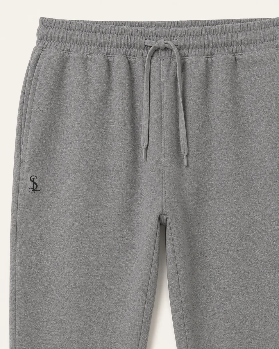 Heather-Gray Jogger, Detail Waist Logo Fabric