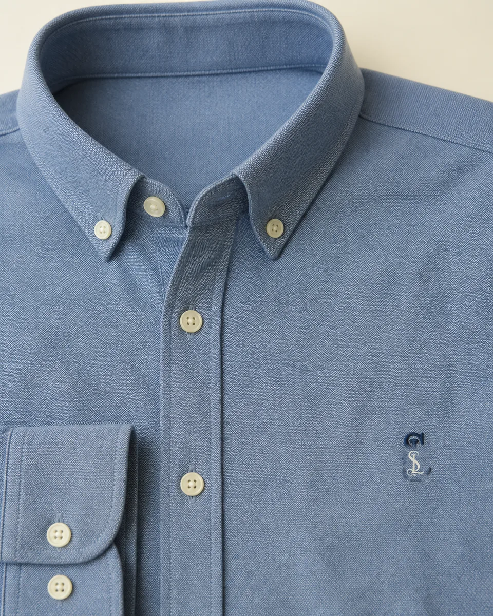 Dark-Blue Oxford Shirt 01, Detail Collar Cuff Logo