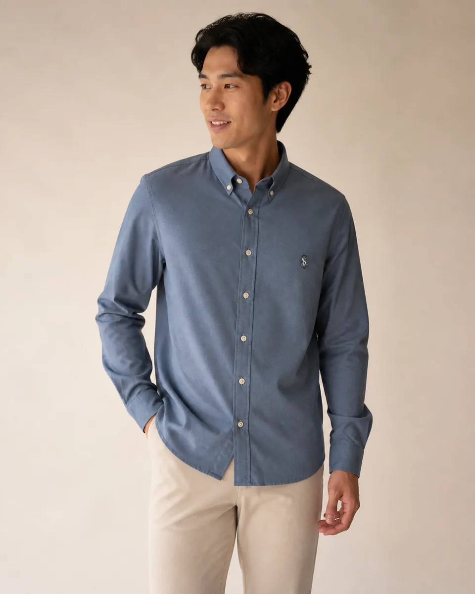 Dark-Blue Oxford Shirt 01, On Model Studio