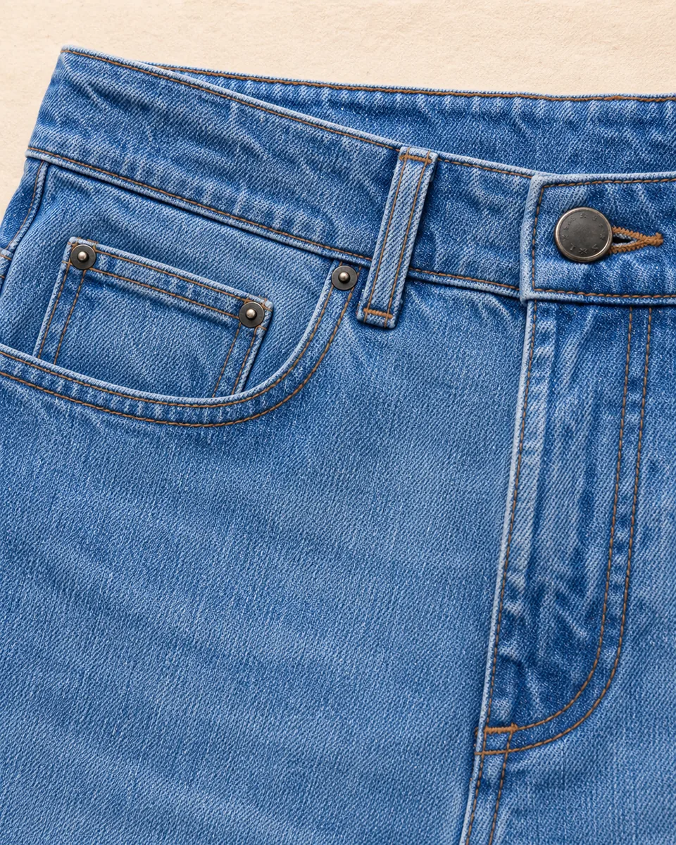 Straight-Leg Jean in Medium light wash, hardware and denim detail