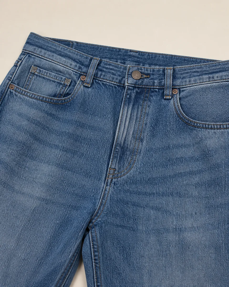 Light-Blue 5 PKT Denim Long Pant, Detail Waist Pocket Wash