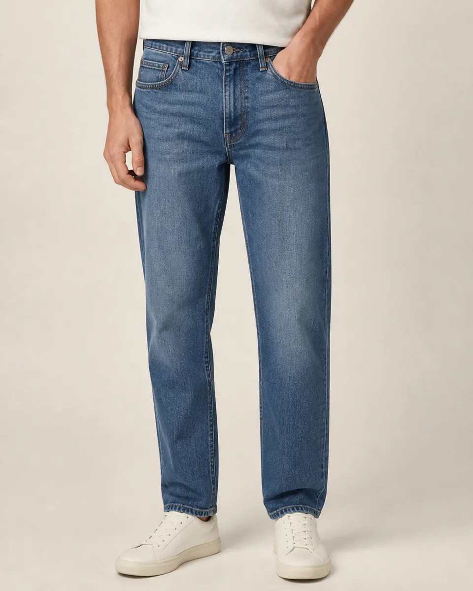 Light-Blue 5 PKT Denim Long Pant, On Model Studio