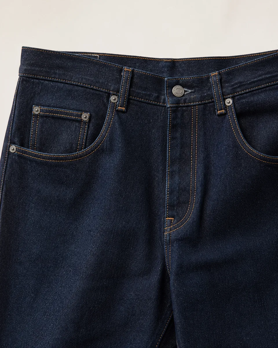 Dark-Blue 5 PKT Denim Long Pant, Detail Waist Pocket Wash