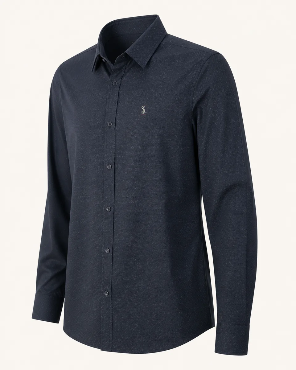 White-Blue Printed Long-Sleeve Shirt, Front Three Quarter Catalog