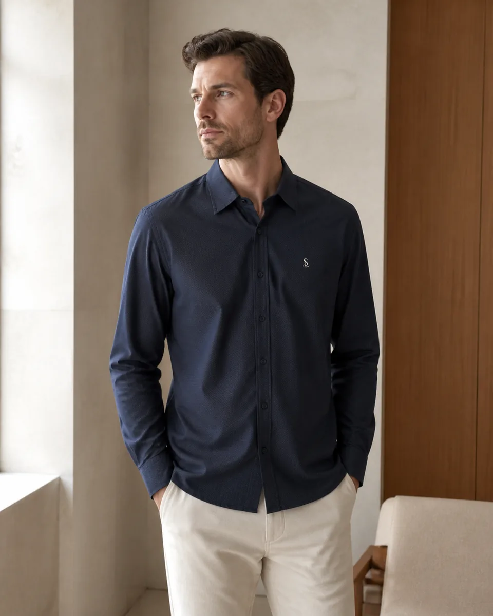 White-Blue Printed Long-Sleeve Shirt, Lifestyle Campaign