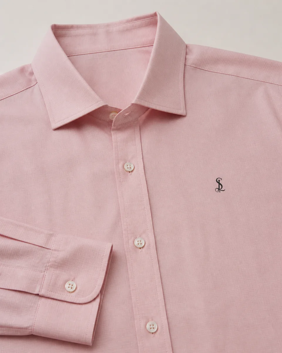 Pink Long-Sleeve Shirt, Detail Collar Cuff Logo