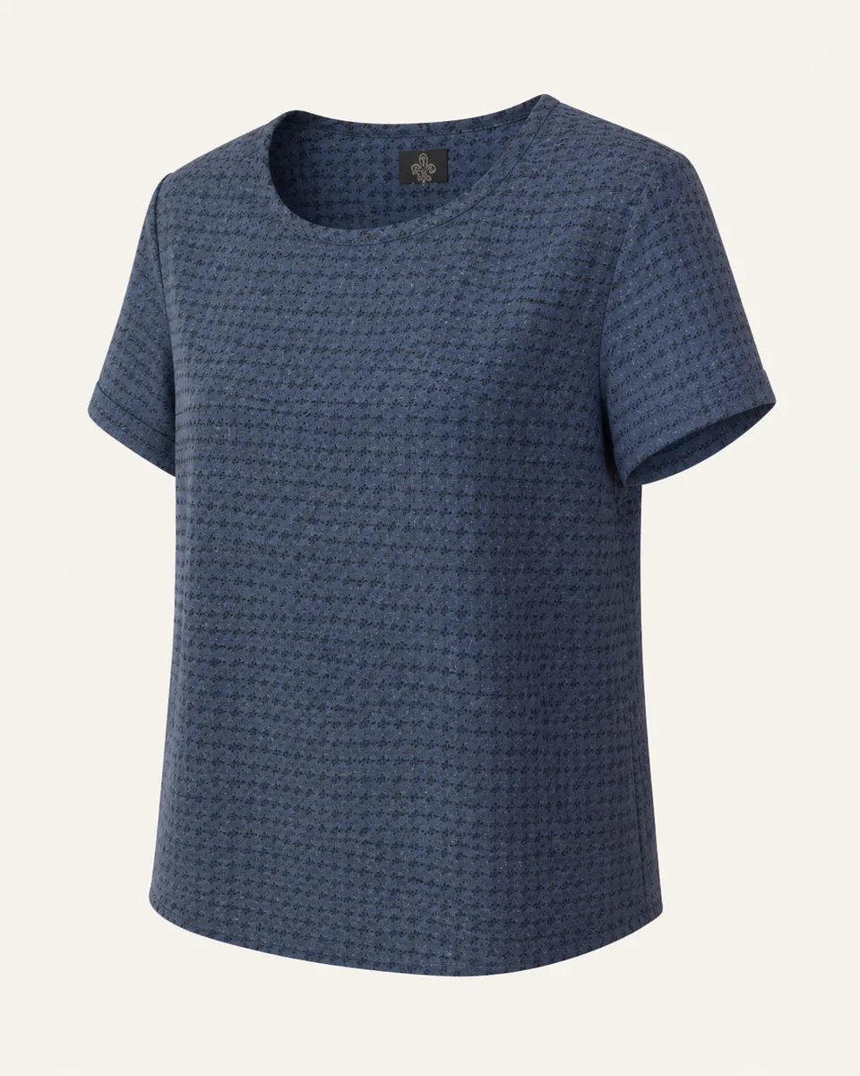 Digital AOP Short-Sleeve Shirt — D034 — Navy Microprint, Front Three Quarter Catalog