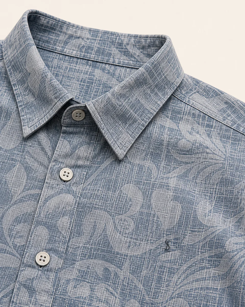 Floral Short-Sleeve Shirt, detail collar monogram
