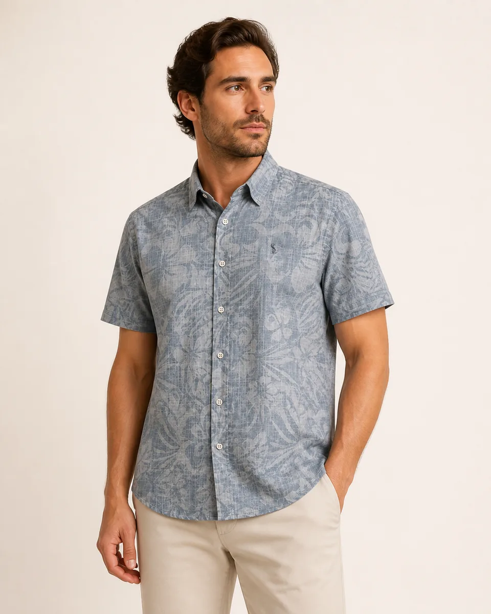 Floral Short-Sleeve Shirt, on model studio