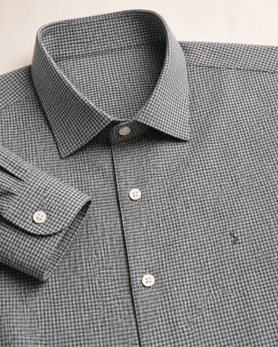 Micro-Check Dress Shirt, detail collar cuff monogram