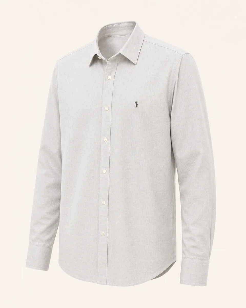 Pale-Gray Button-Down, three quarter catalog