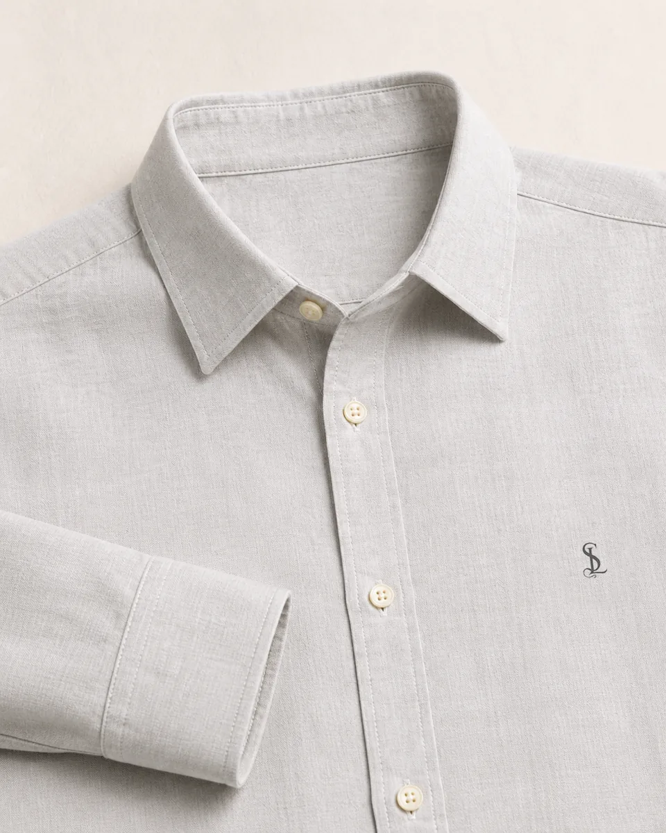 Pale-Gray Button-Down, detail collar cuff monogram