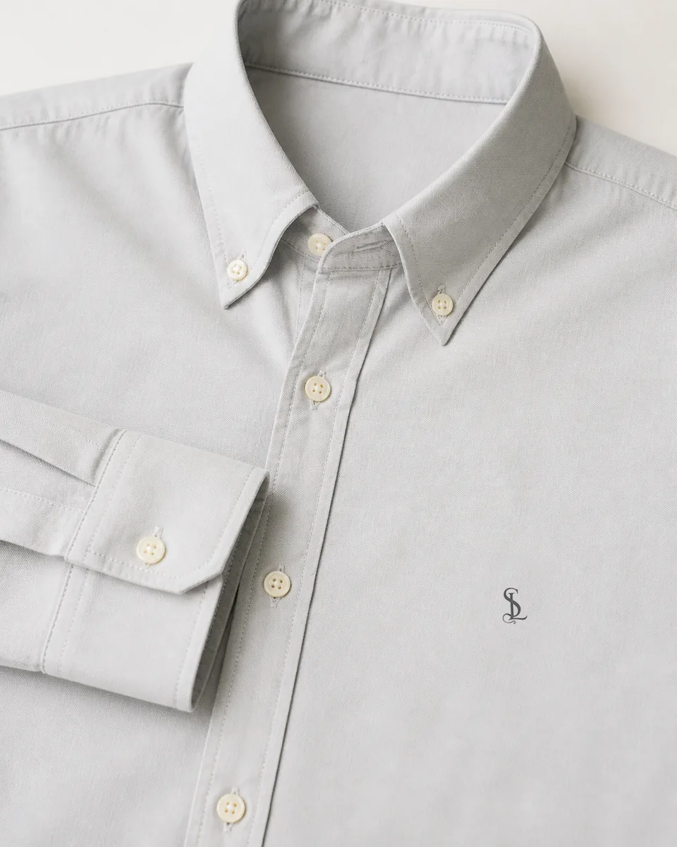 Light-Gray Button-Down, detail collar cuff monogram