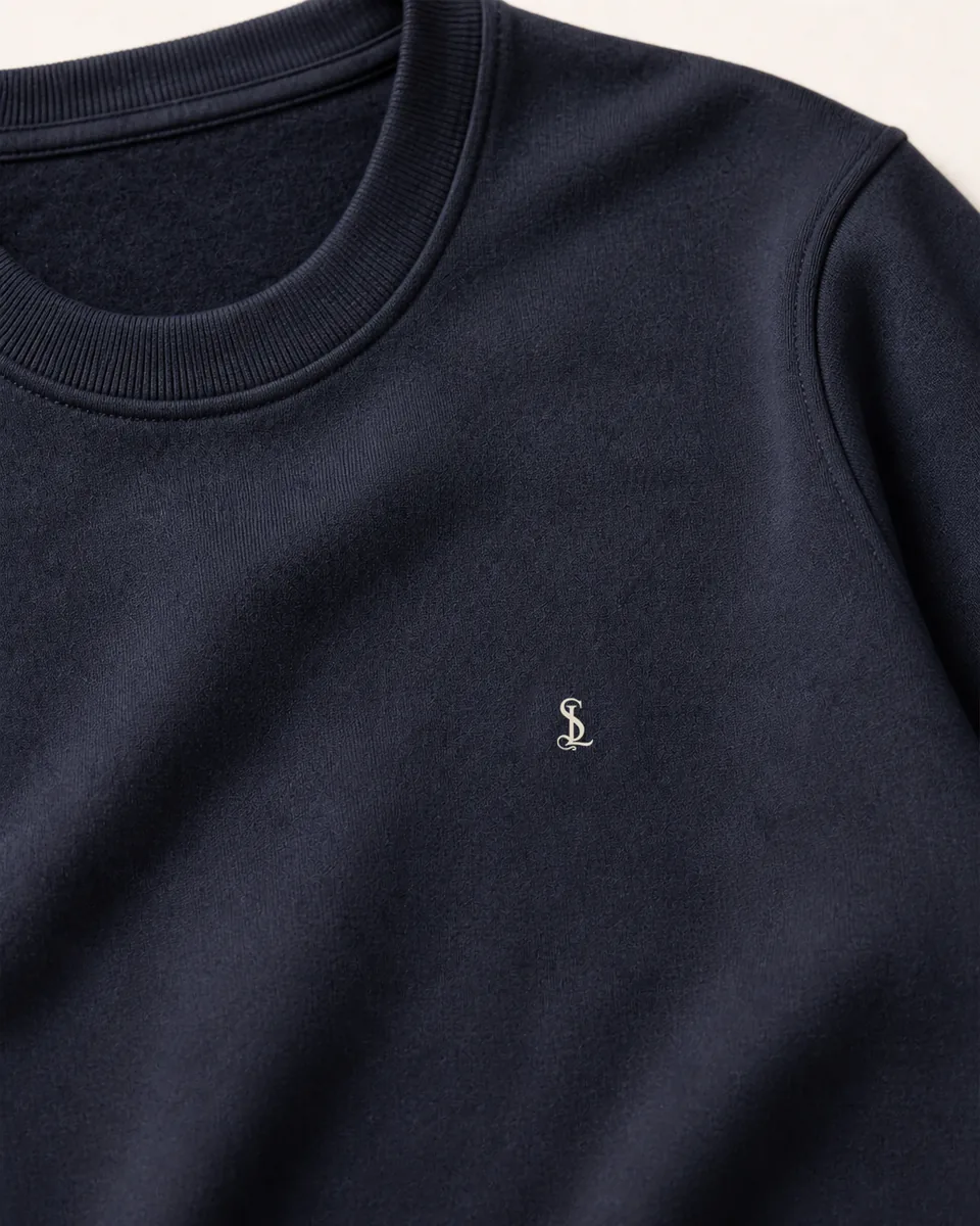 Navy Crewneck, detail neck rib monogram