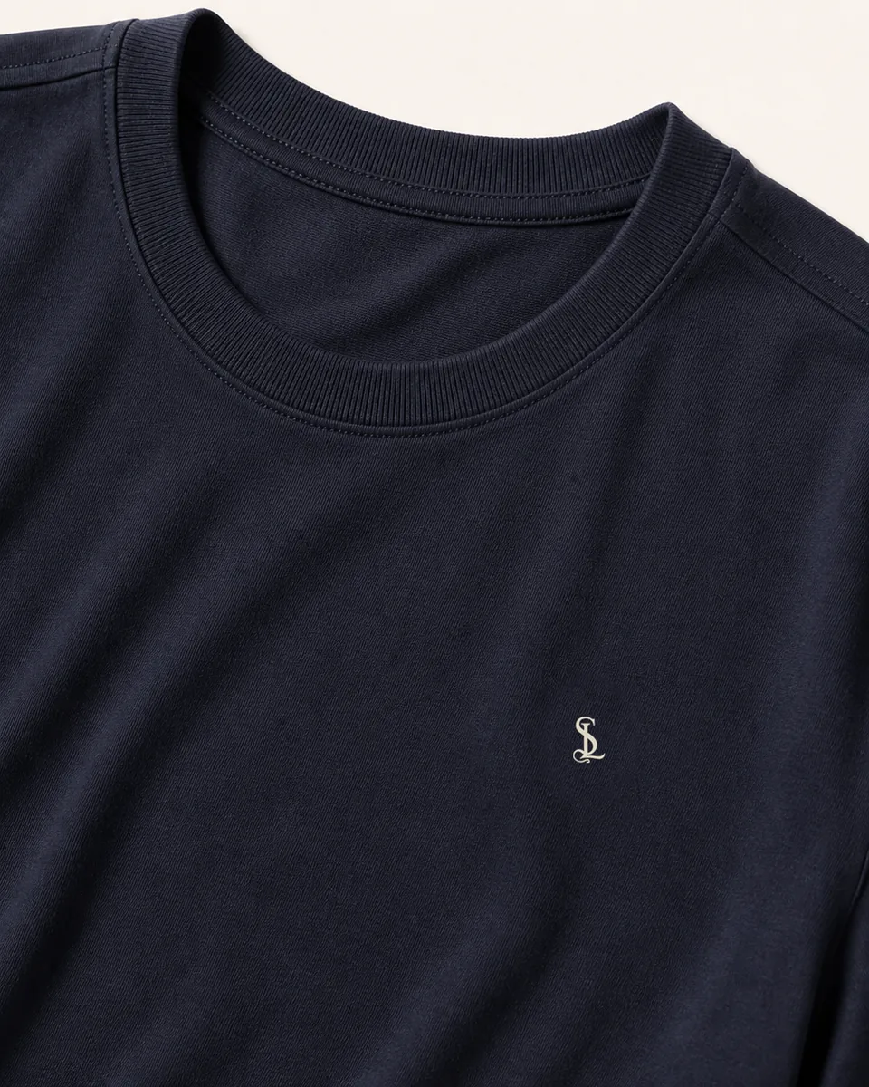 Navy Crewneck Tee, detail neck monogram