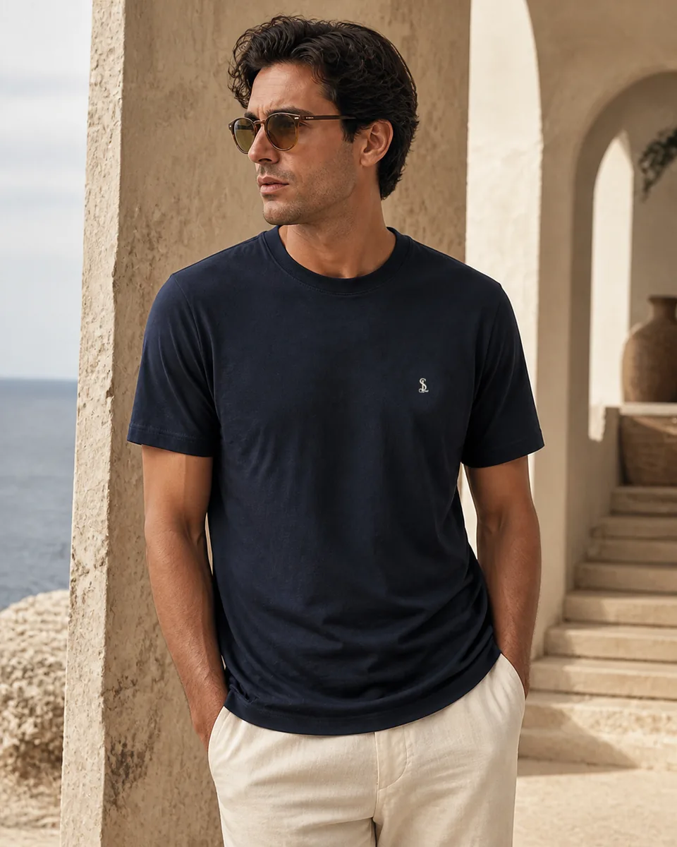 Navy Crewneck Tee, lifestyle campaign