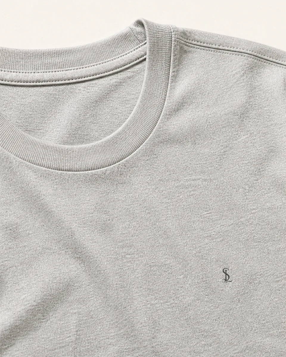 Heather-Gray Tee, detail neck monogram