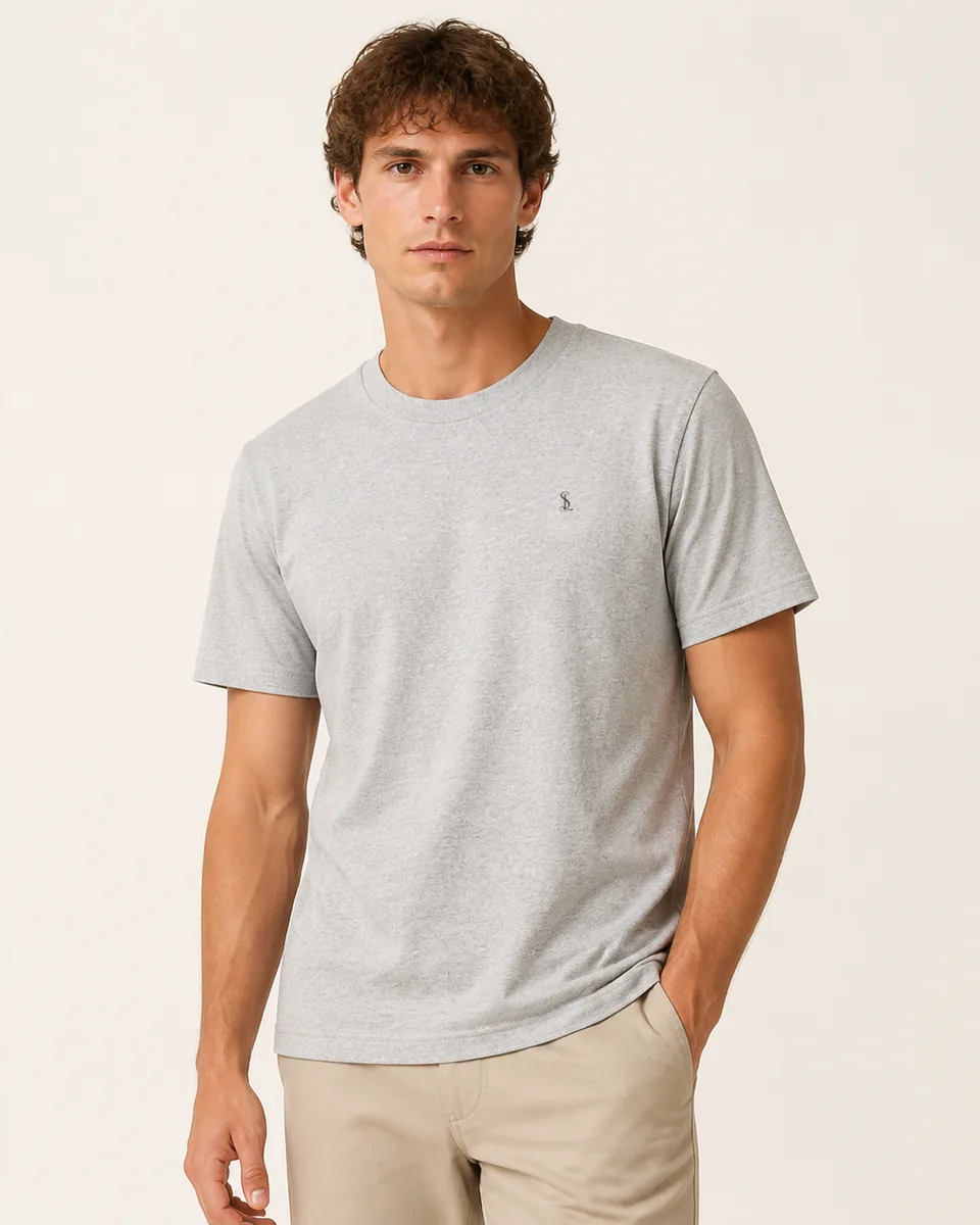 Heather-Gray Tee, on model studio