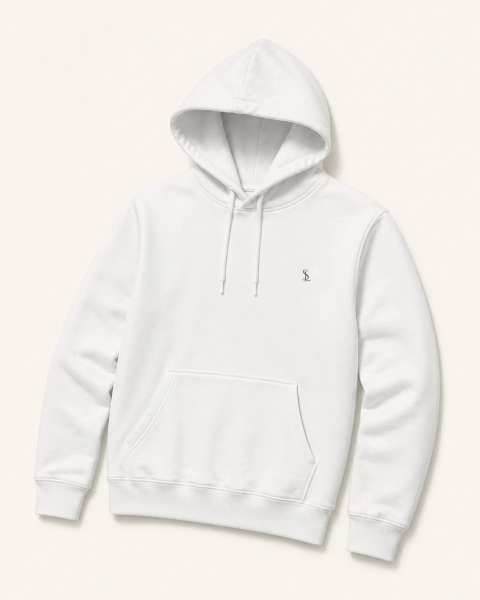 White Pullover Hoodie, three quarter catalog