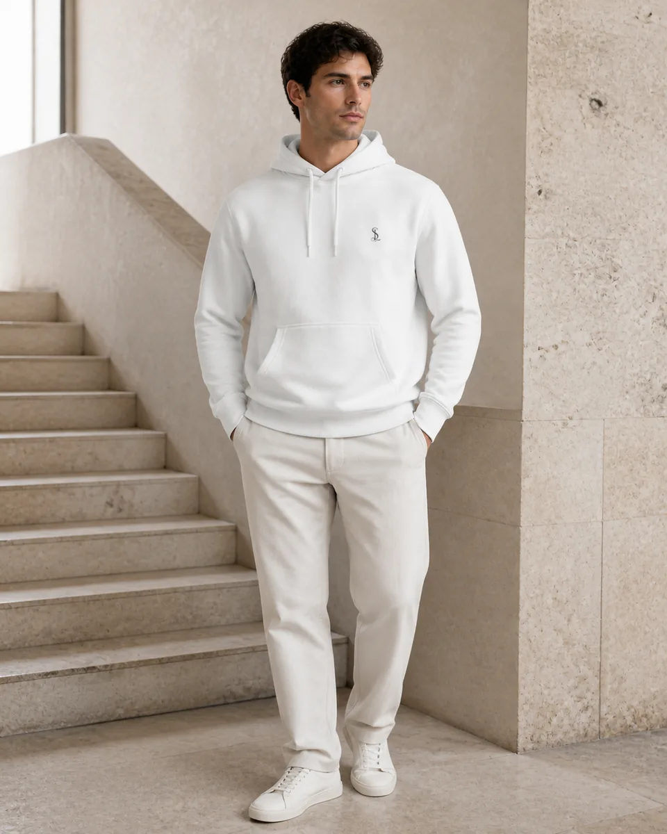 White Pullover Hoodie, lifestyle campaign