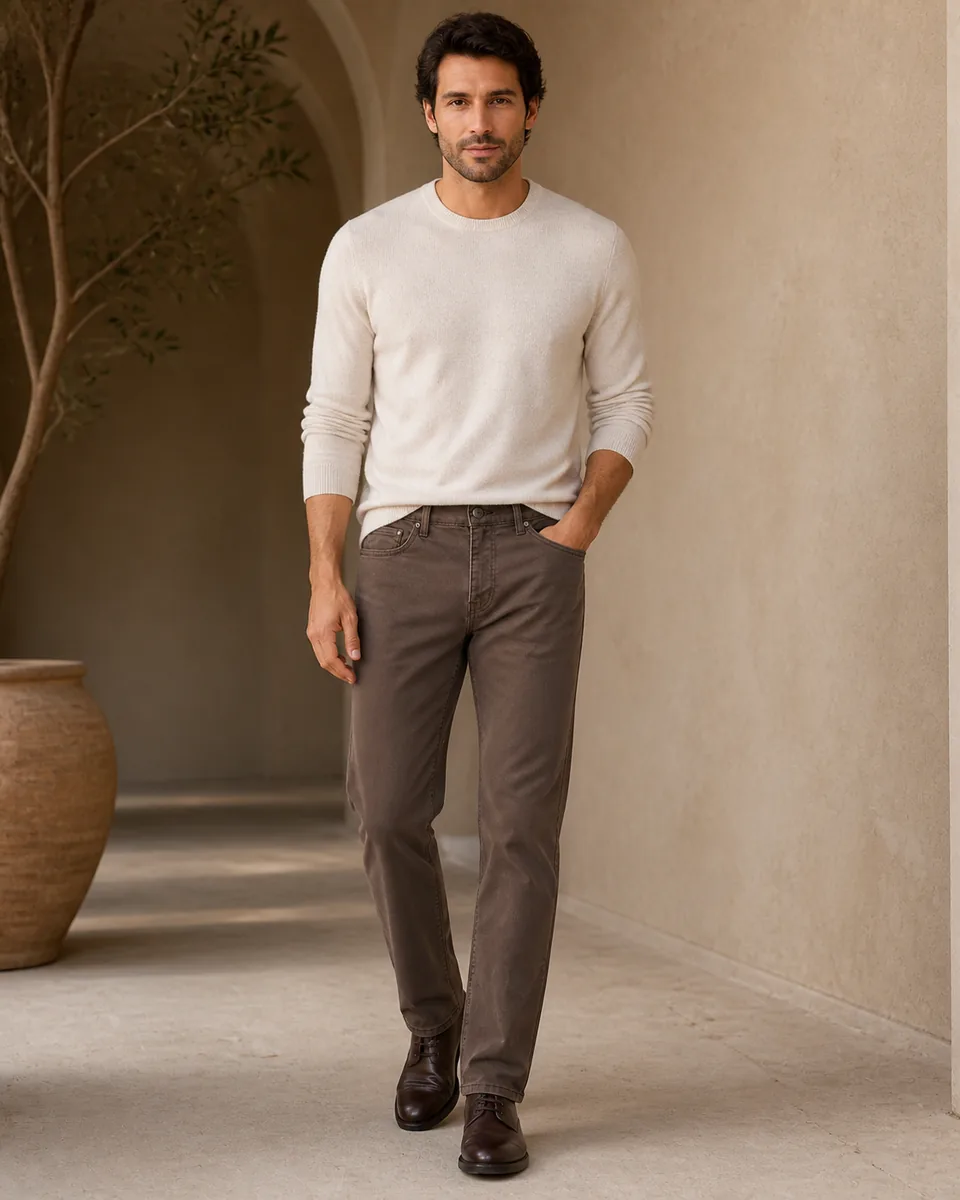 Warm-Brown Chino, front model lifestyle