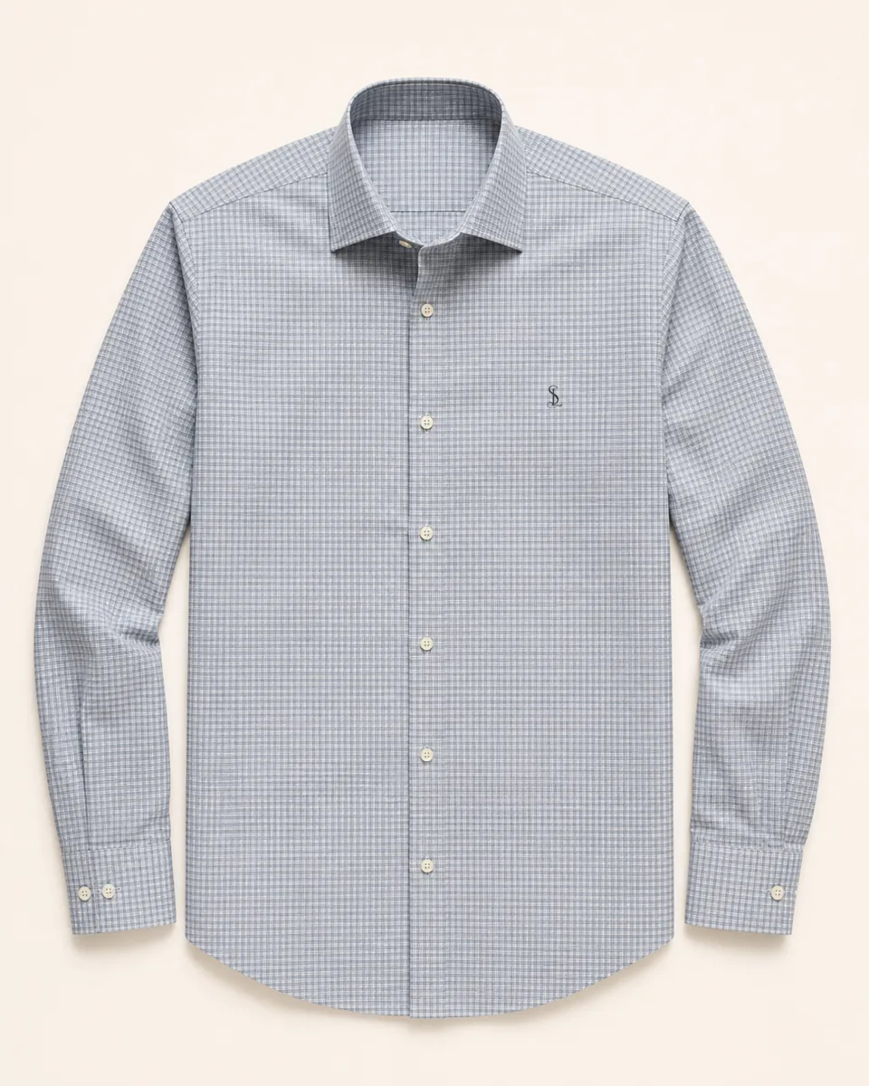 Gray-Blue Micro-Check Shirt